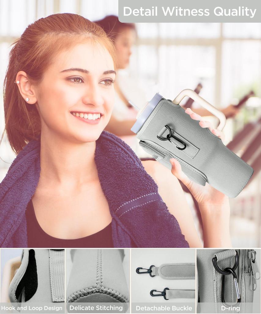 Insulated Ice Cup Holder with Cell Phone Pocket - Fits 30/40oz Neoprene Water Bottles