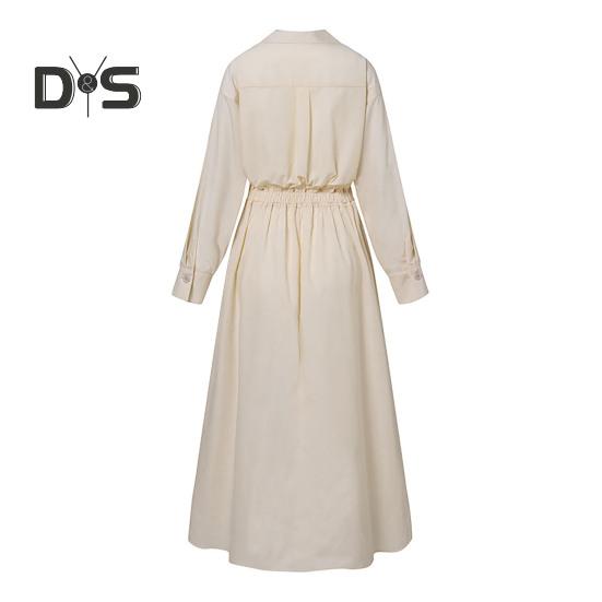 Women's Long Sleeve Button Down Shirt Dress Casual A-Line Midi Dress Loose Fit Lapel Collar Long Dress for Office Parties And Beach