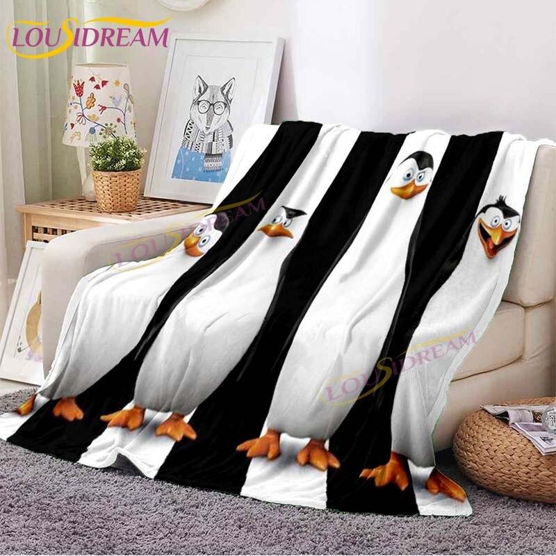Cartoon Flannel Blankets The Penguins of Madagascar Blanket Sofa Bed Home Blankets for Adults Children Penguin Throw Blankets 75x90cm