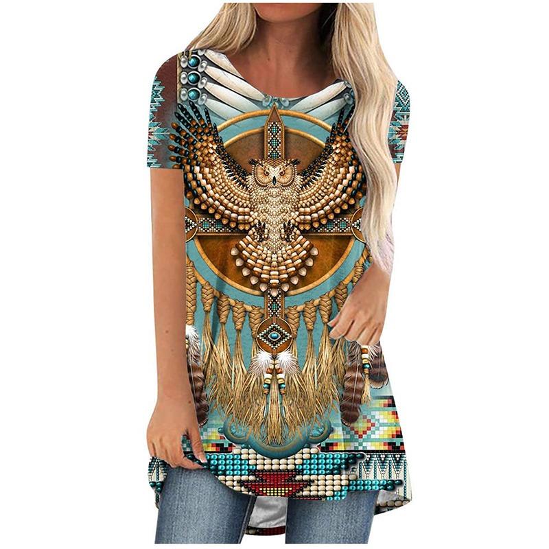 

Летняя футболка с принтом Western Aztec Ethnic 3D Streetwear для женщин с коротким рукавом, туники, топы, футболки для женщин, новая свободная одежда S