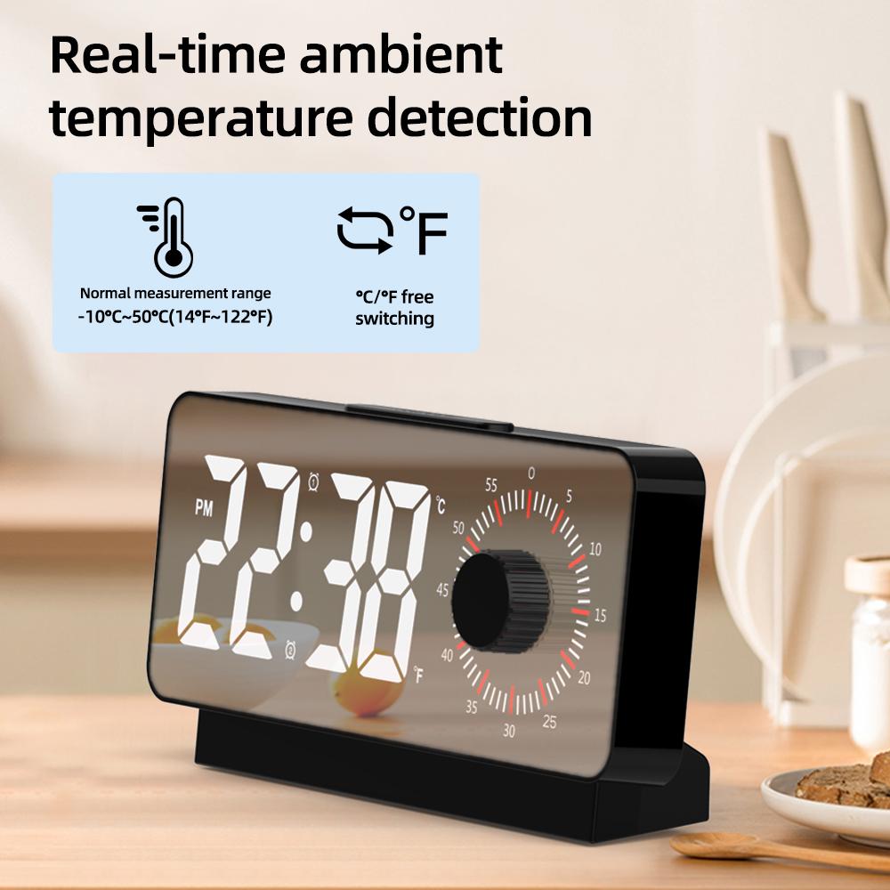 New LED Digital Alarm Clock Timer Function Temperature Electric Alarm Clocks USB Rechargeable Desktop Mirror Clock Bedroom