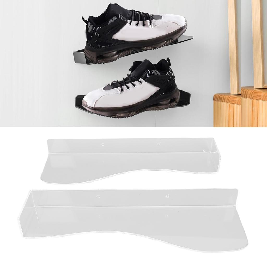 2pcs Floating Shoe Display Shelf Space Saving Acrylic 6.6lb Load Bearing L Shape Floating Shoe Rack for High Heels Flats Sneakers