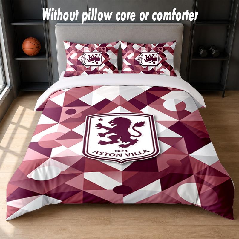 Aston Villa Football Design Bed Bedding Set 1 Duvet Cover + 2 Pillowcases Soft Breathable Household Bed Linens