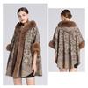GMXIA Autumn and Winter Imitation Rex Rabbit Fur Collar Jacquard Shawl Cape Plus-size Woolen Coat Cardigan for Women