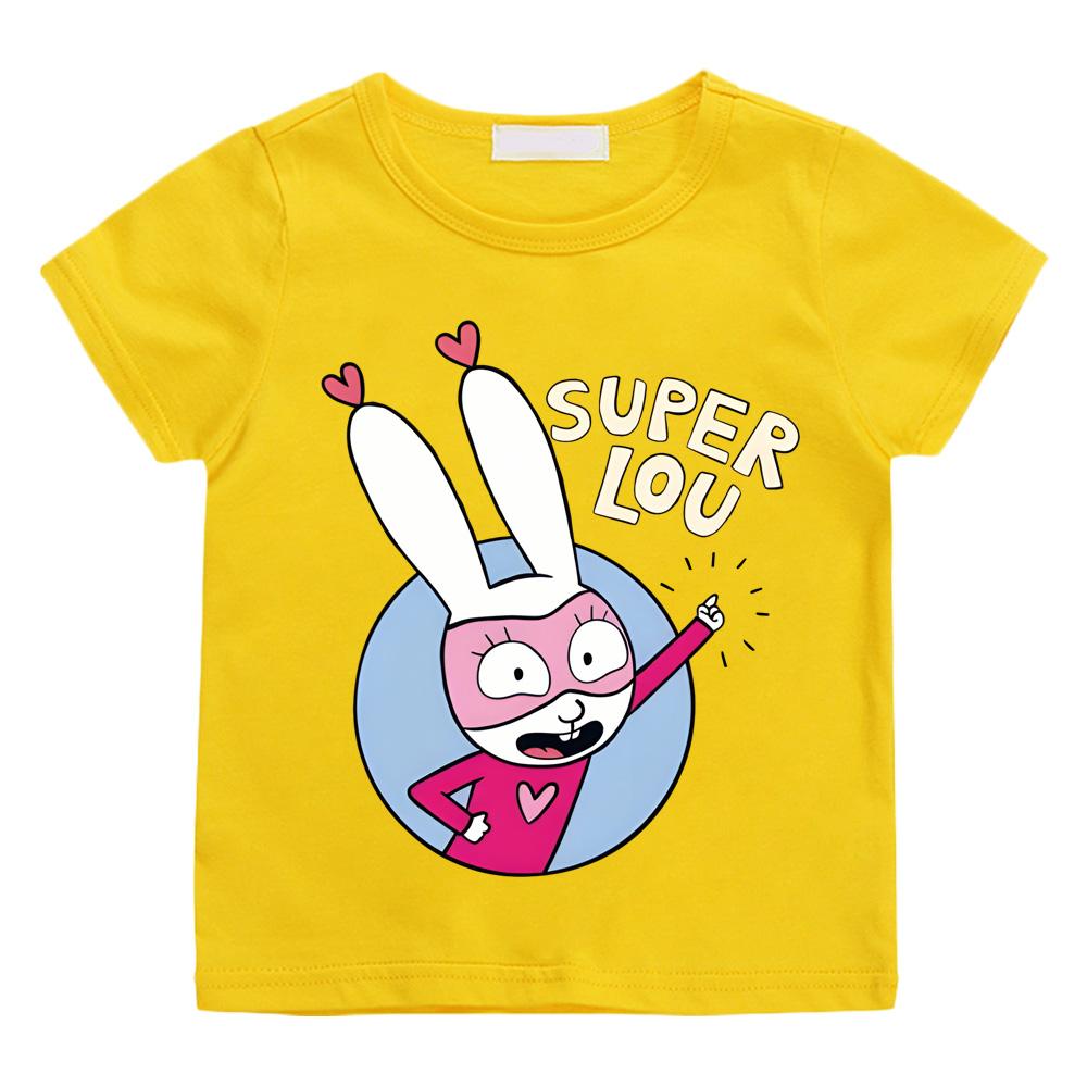 

2026new Super Lou Kids T-shirt style Simon Super Rabbit High Quality 100% Cotton Tee-shirt Round Neck Boys/girls Kawaii T Shirt 110 жовтий