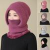 Wintermütze für Damen mit integriertem Schal, dickes Kaninchenfell-Imitat, warm, gestrickt, winddicht, hohe Elastizität, umfassender Schutz, Outdoor-Kappe für kaltes Wetter