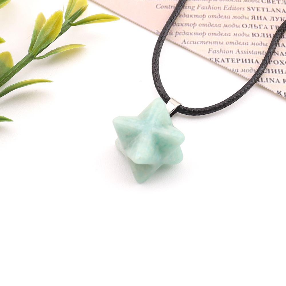 Natural Stone Crystal Agate, Large 24Mm Kabar Star Amethyst Pendant, Geometric Hexagram Necklace N757.
