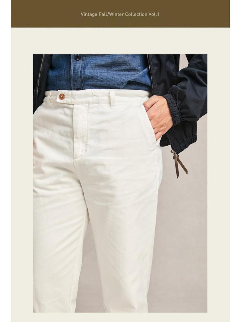 Męskie spodnie khaki w kolorze białym, bawełniane, w stylu 25 lat – uniwersalne, swobodne, proste nogawki, wiosna/jesień