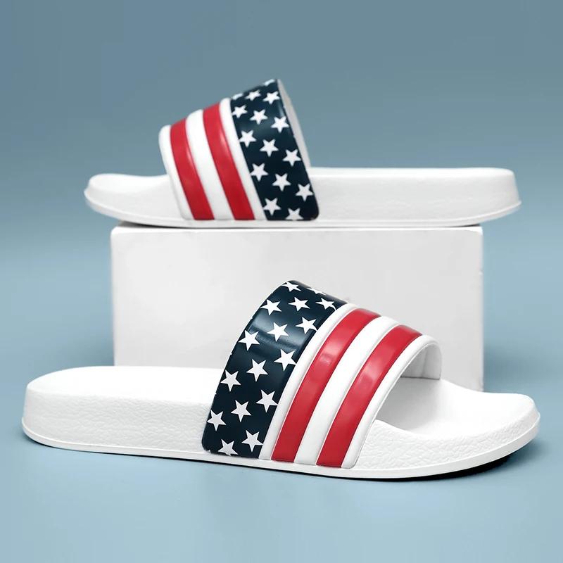 

Мужские домашние тапочки с американским флагом, роскошные облачные тапочки-вьетнамки, летняя обувь 2025, удобный оригинальный дизайн для мужчин 39 белый