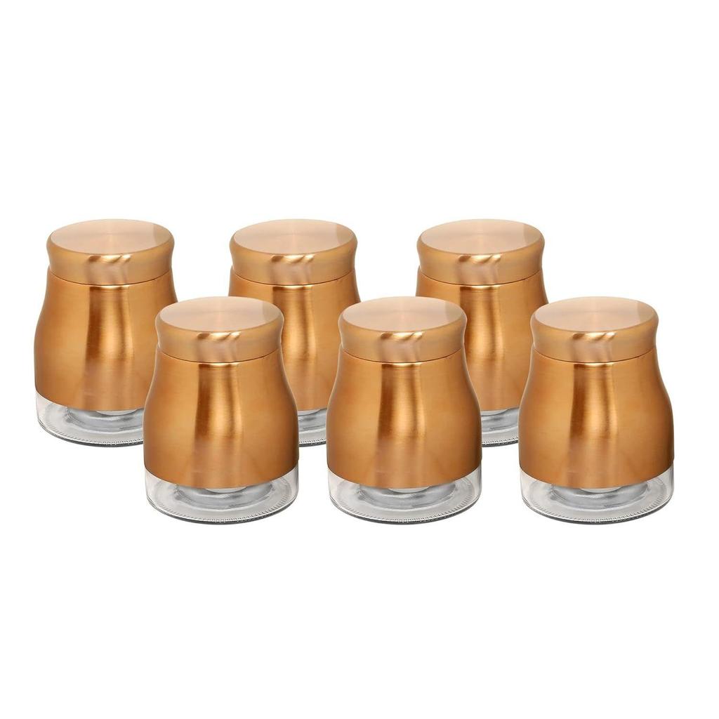 880 ML Airtight Rose Gold Finish - Bell Bottom Glass Jars Set of 6 Containers for Pulses, Dry Fruits, Snacks, Tea, Coffee, Kitchen Pantry Storage