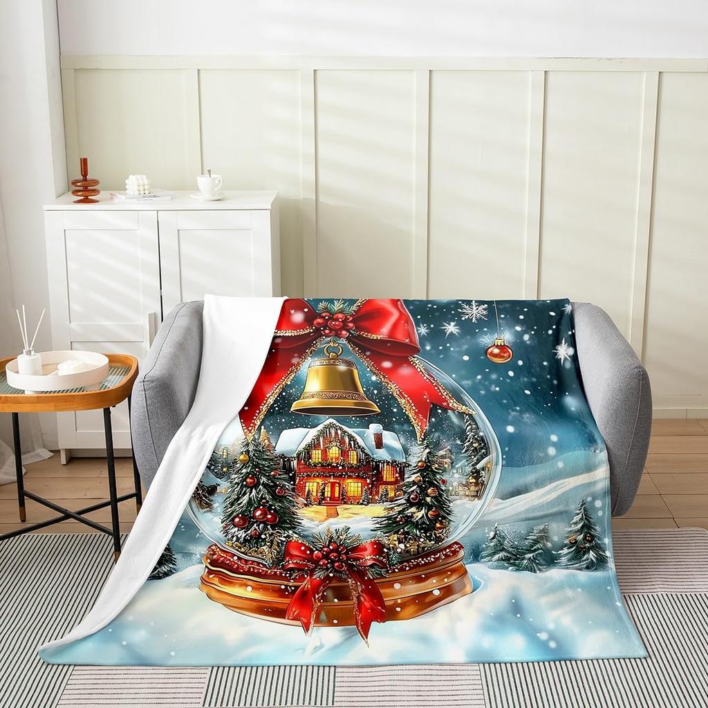 Winter Snowman Throw Blanket Cartoon Farmhouse Rustic Style Flannel Blanket for Kids Teens Adults Watercolor Pine Trees White