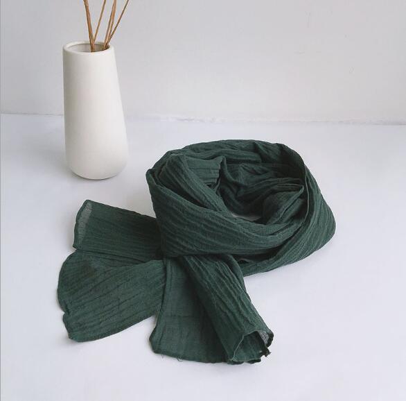 30x220cm Spring And Summer Retro Wrinkle Scarf Narrow Long Design Solid Color Pure Linen Scarves Lenghten Scarf For Women