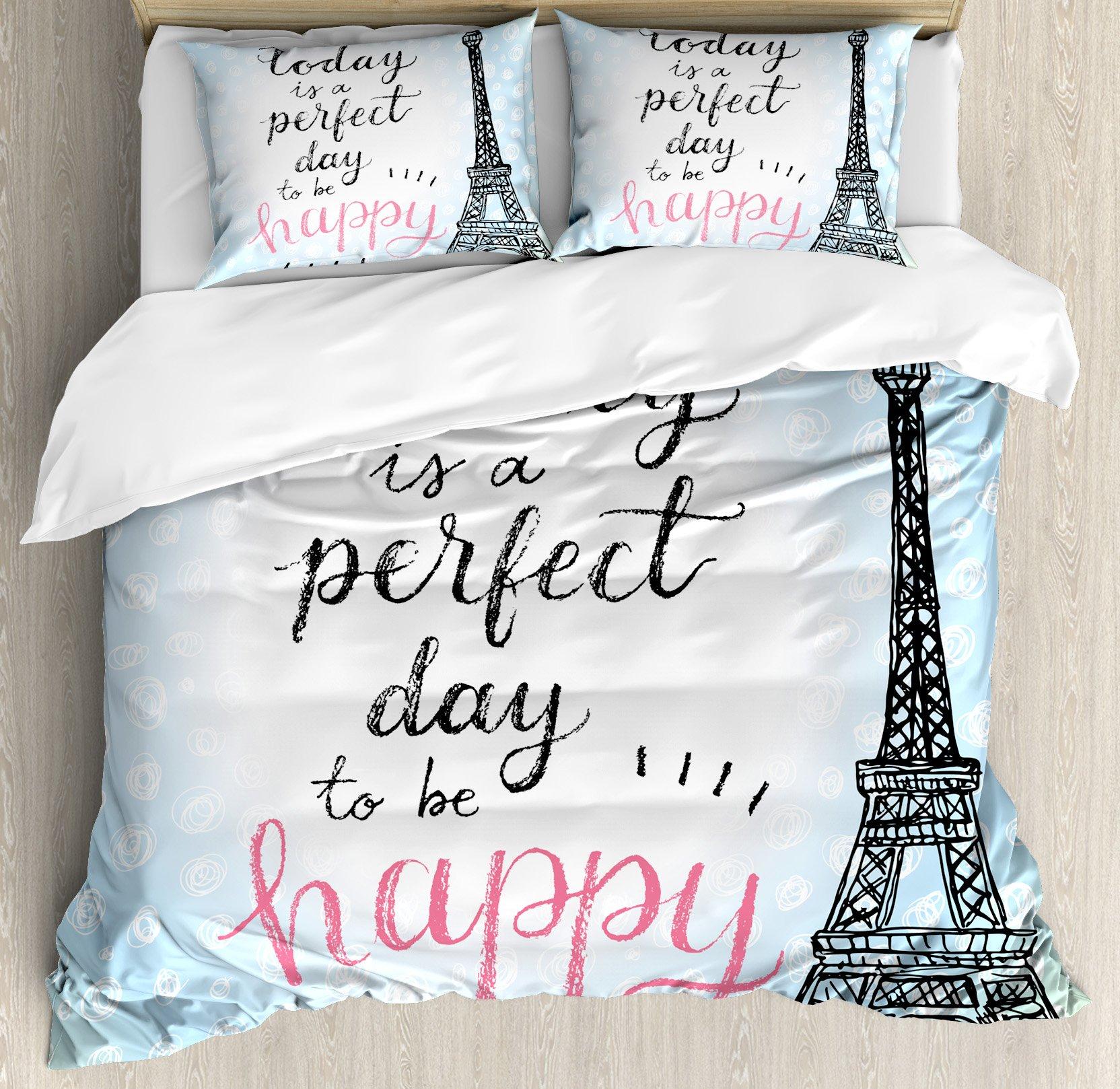 

Eiffel Tower Quilt Cover Set King/Queen Size Paris Theme Bedding Set Famous French Cityscape Style Duvet Cover Christmas Decor EU Single(135*200cm)3pcs