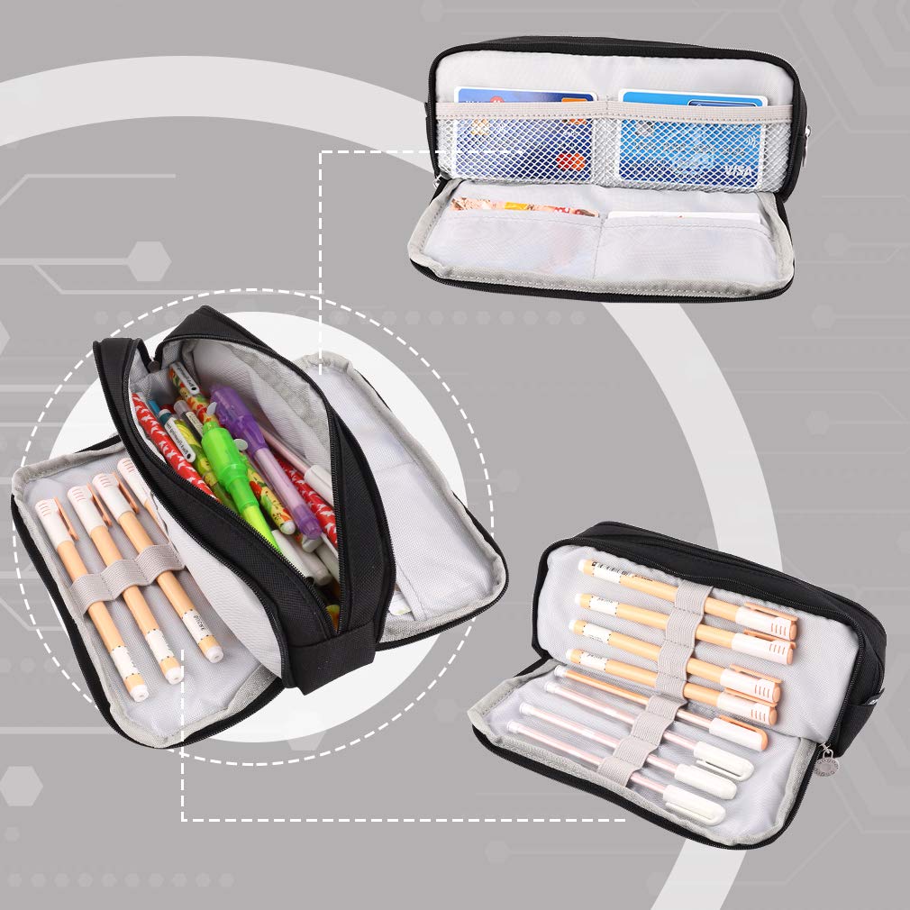 iSuperb Pencil Pure Navy and Large Multifunctional Pencil Case for Small Item for 6 Colors Double-Open Case, Black, Blue, Ginger, Capacity, Storage,