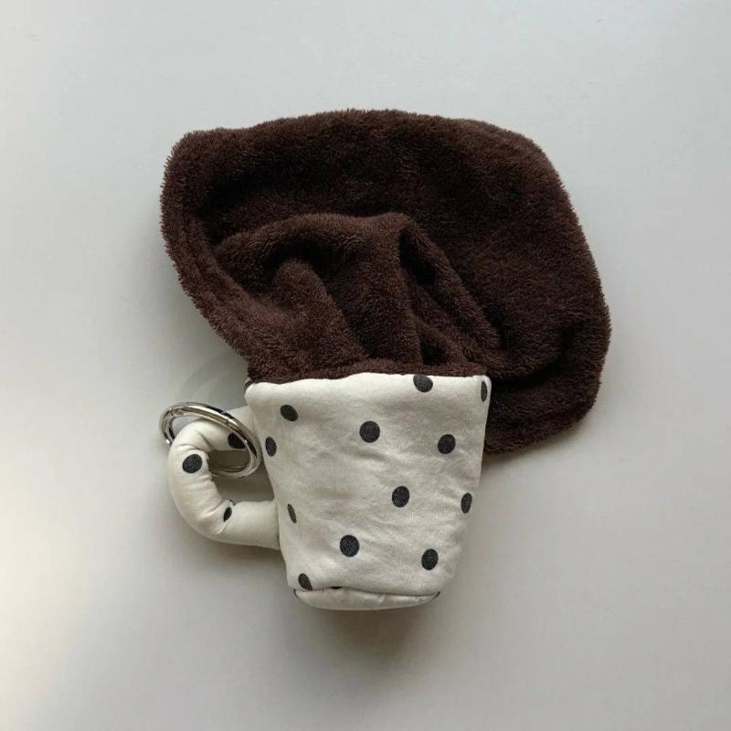 Creative Coffee Cup Bag Pendant Polka Dot Spill-Proof Funny Design Keychain Charm for Purse Decoration