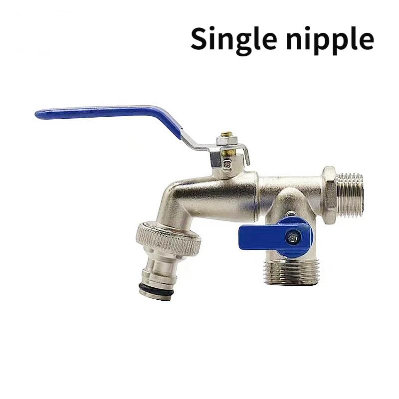 Horticultural Irrigation Dual Handle Dual Control Faucet Zinc Alloy Water Nozzle One Inlet and Two Outlets Double Nipple Faucet