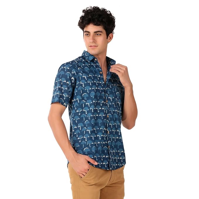 

Men s Cotton Half Sleeves Printed Casual Shirt XXL індиго/синій