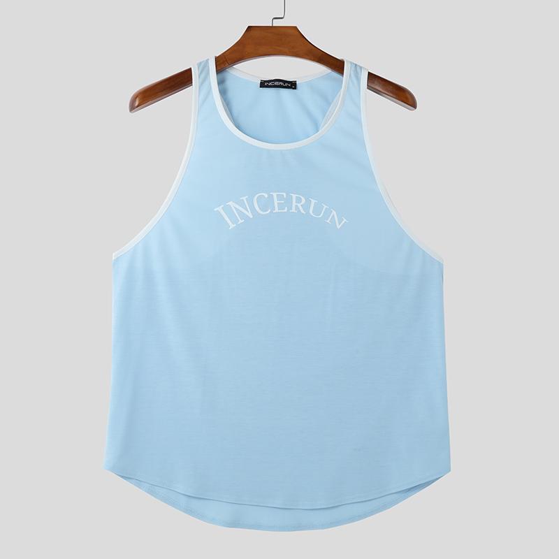 

INCERUN Summer Men Round Neck Sleeveless Print Casual Loose Tank Tops 2XL синий
