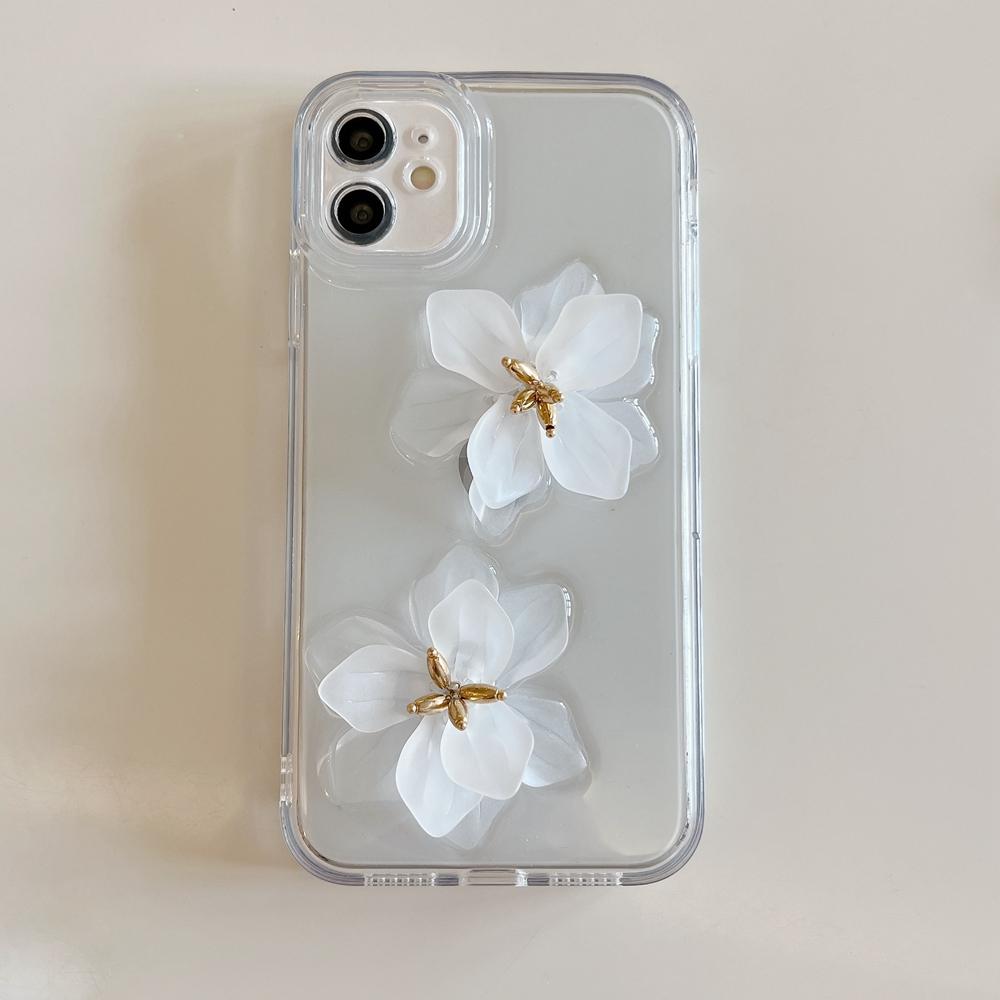 Chic White Flower Clear Phone Case For Iphone 14 12 11 13 Pro Max Xr X Xs Max 7 8 Plus Se 2020 Girs Fashion Cover