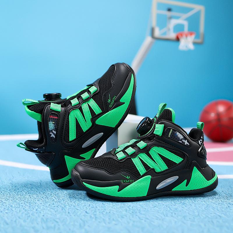 Boys basketball shoes 2025 autumn new shock absorption children's student sports shoes medium older children's knob basketball shoes girls