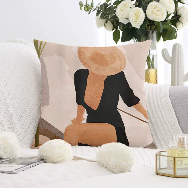 Nordischer abstrakter Kissenbezug für Sofas, moderner schlichter Kurzplüsch-Kissenbezug mit Print.