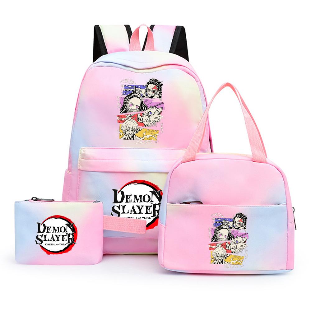 3Pcs/set Anime Demon Slayer Printed Backpack with Shoulder Bag Pengcil Case for Teenager Large Capacity Waterproof Bookbag Back To School Gift