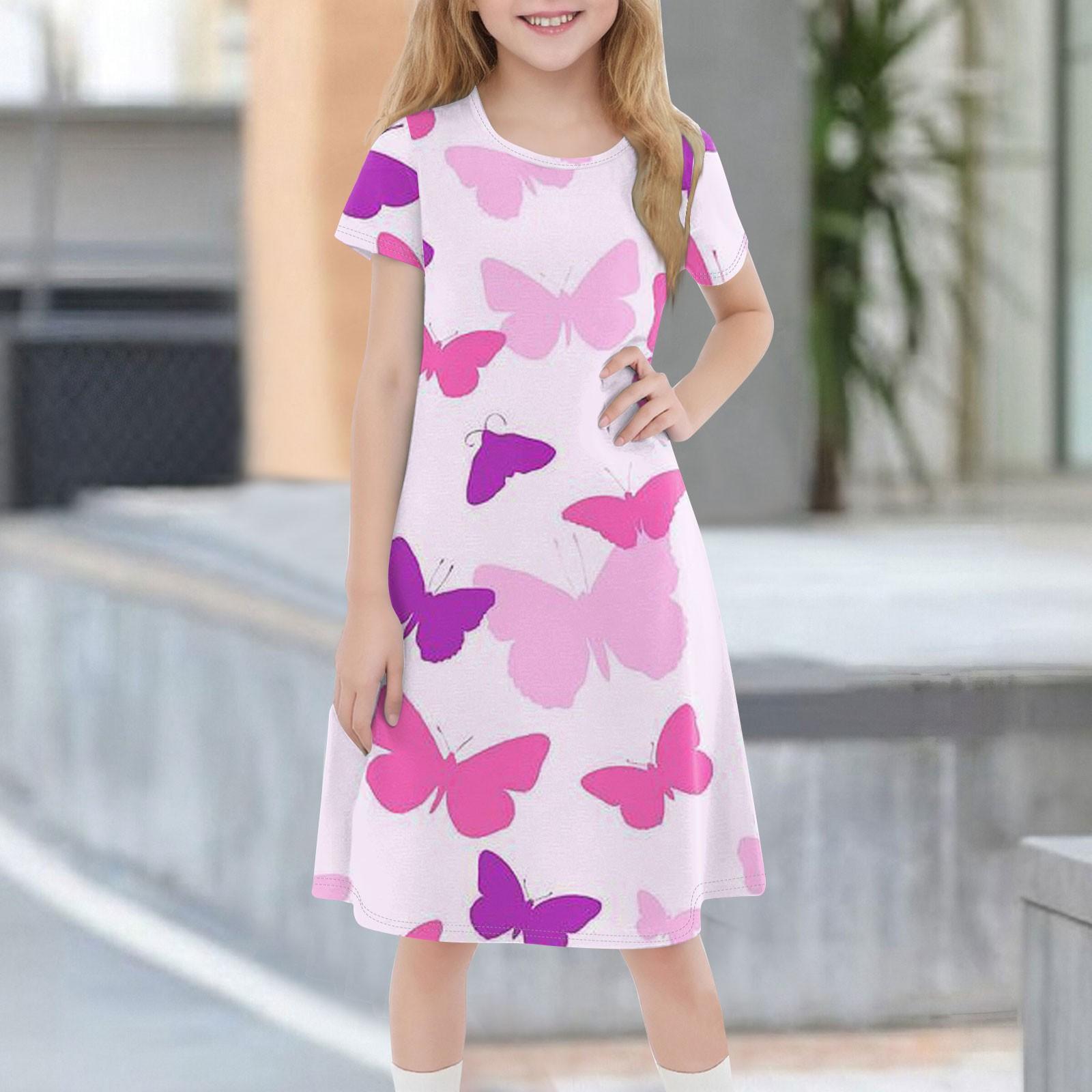 

Детское летнее повседневное модное платье с короткими рукавами и круглым вырезом 150 розовый