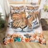 White Tiger Red Rose King Queen Duvet Cover Africa Big Cat 3D Polyester Bedding Set for Adult Teen