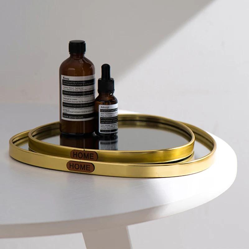 Nordic Oval Golden Mirror Plate Home Decoration Desktop Display Storage Tray Multilateral Geometric Tray Living Room Accessories