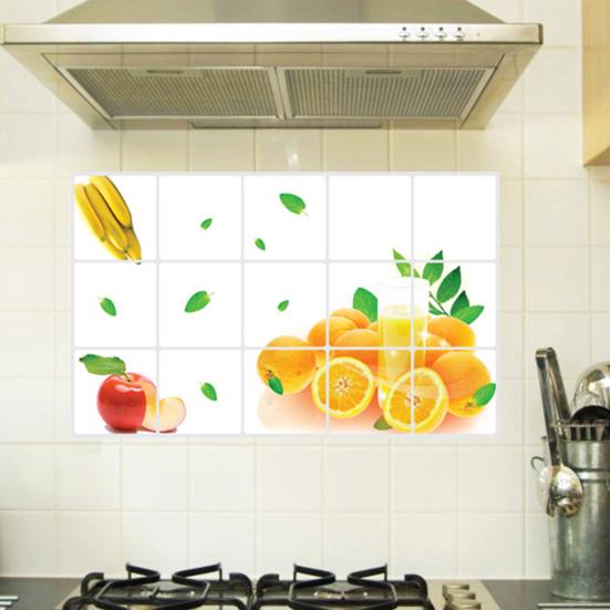Oil-proof Kitchen Wall Sticker Orange Fruit Self-adhesive Waterproof Heat Resistant Bathroom Kitchen Wall Art Decal Decoration
