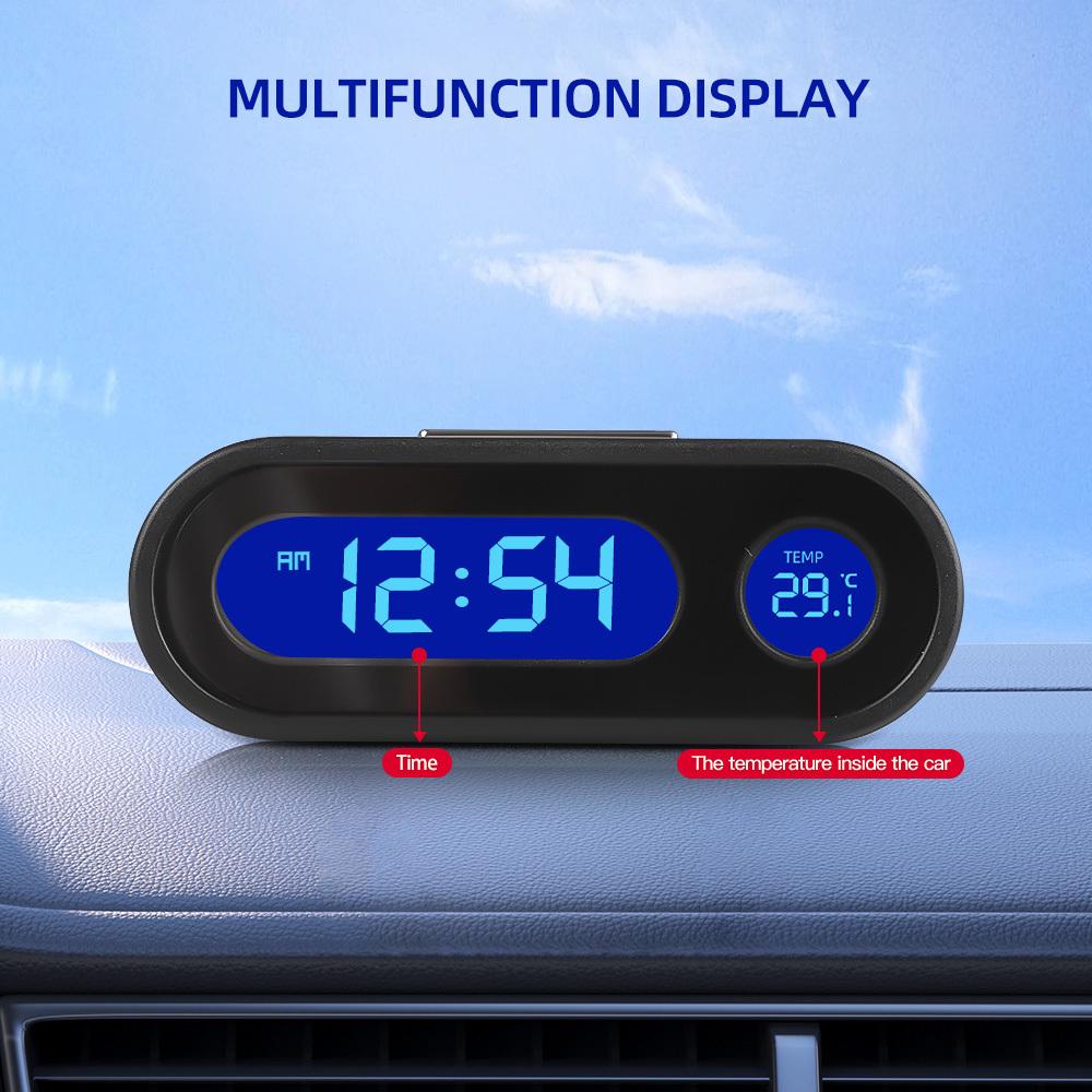 Compact Digital Car Clock - Luminous with LCD Backlight - Thermometer, Time Display, Car Interior Accessory