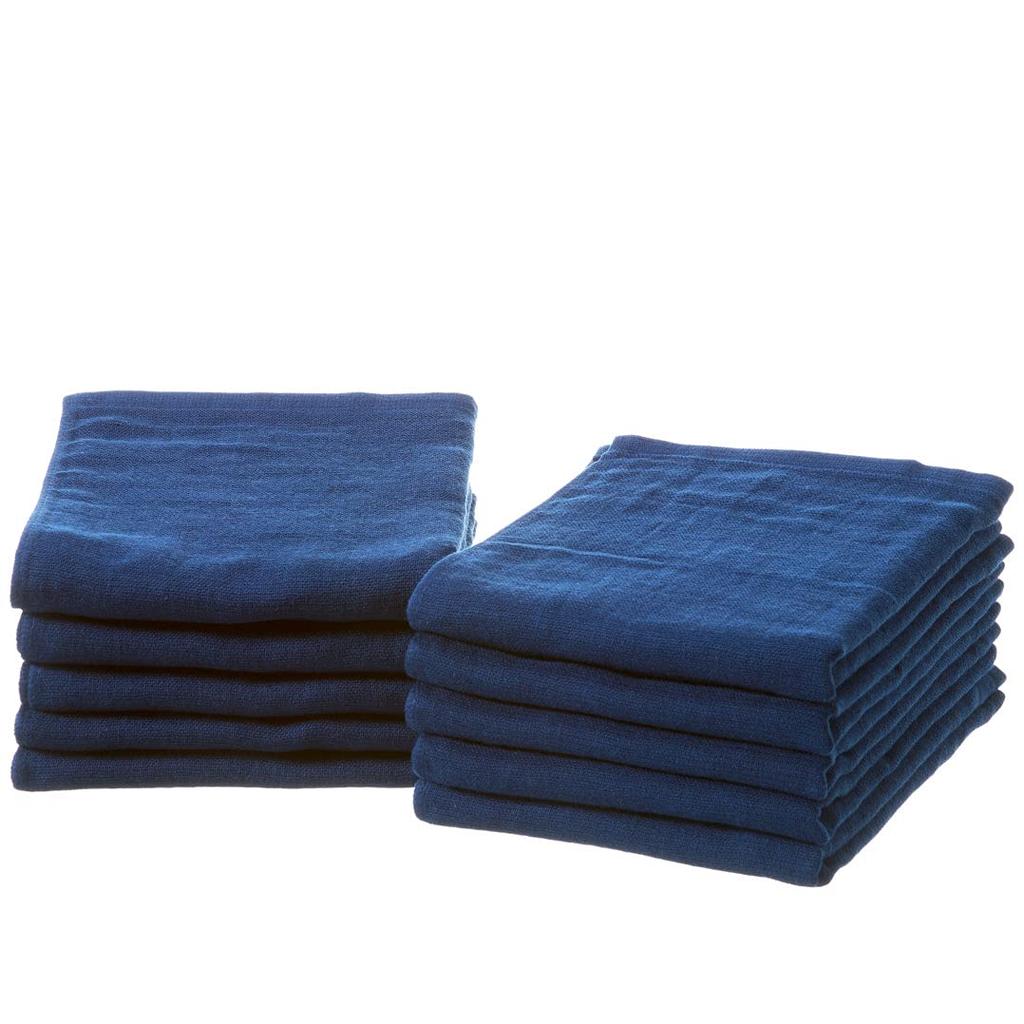 Set of 10 Gauze Face Towels, Single-Sided, Made In Japan, Senshu Towels (Approx. 33 X 82cm), Navy