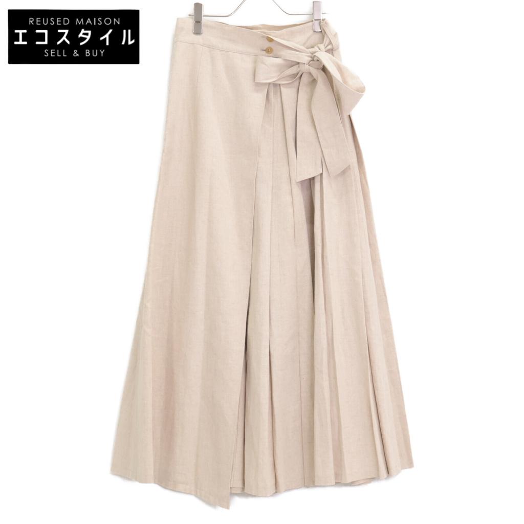 Foufou Light Beige Linen Pleated Long Skirt Skirt 1 Light beigeUsed