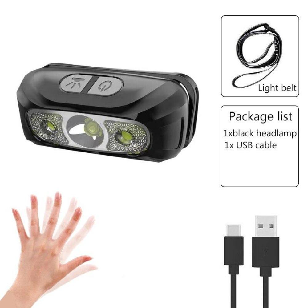 LED Sensor Headlamp New USB Rechargeable Strong Light Waving Induction Waterproof Fishing Headlamp Built-in Lithium Battery Head