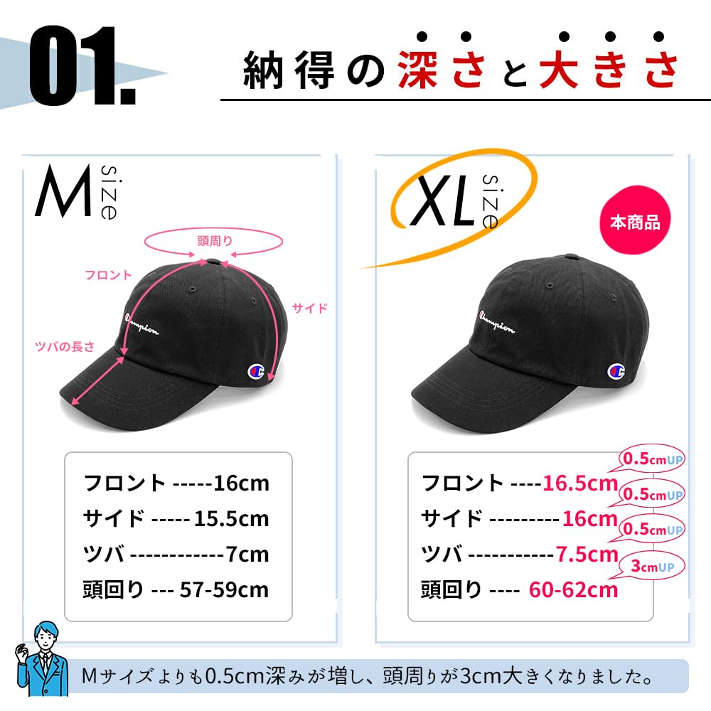 Cap for Men and Brand Deep Large UV Numbered [Champion] Women, Name, Fit, Size, 100% Cotton, Protection, 60-62cm (JP, Size, 60.0 cm, 62.0 cm,