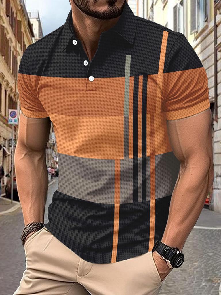 Pánska ležérna pánska polokošeľa s krátkym rukávom a pruhovanou potlačou s klopou