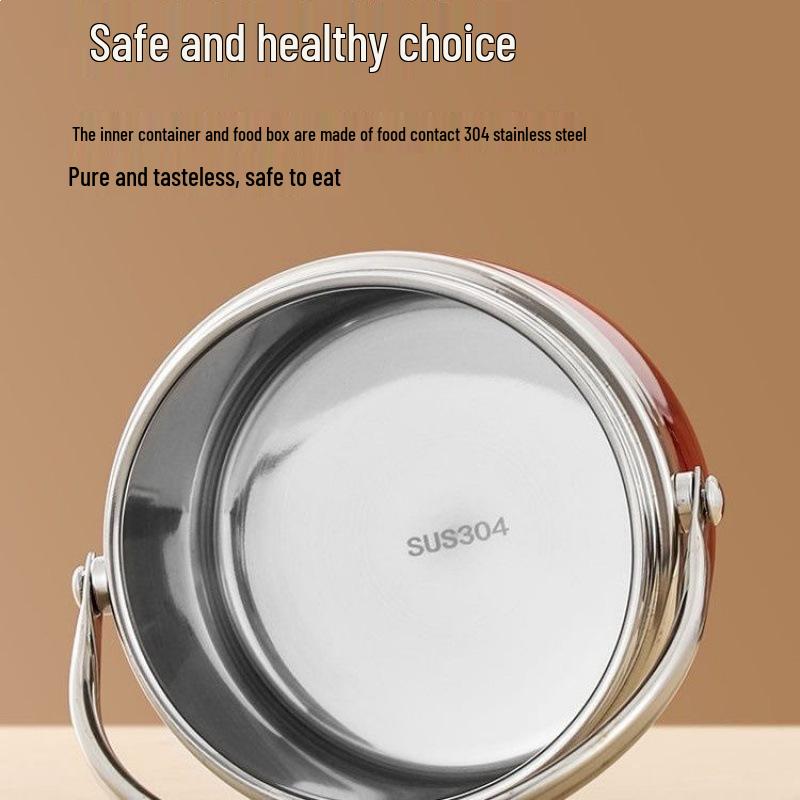 304 Stainless Steel Double-Layer Vacuum Bento Box with 8-Hour Heat Retention and Lifting Handle for Office Workers and Students