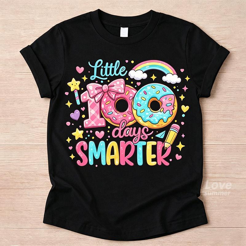 

Casual Happy 100 Days Of School Pattern Print Girls Tshirt Fashion Harajuku Kawaii Kids Clothes 2026 Summer Tshirt white Tops 100 чёрный