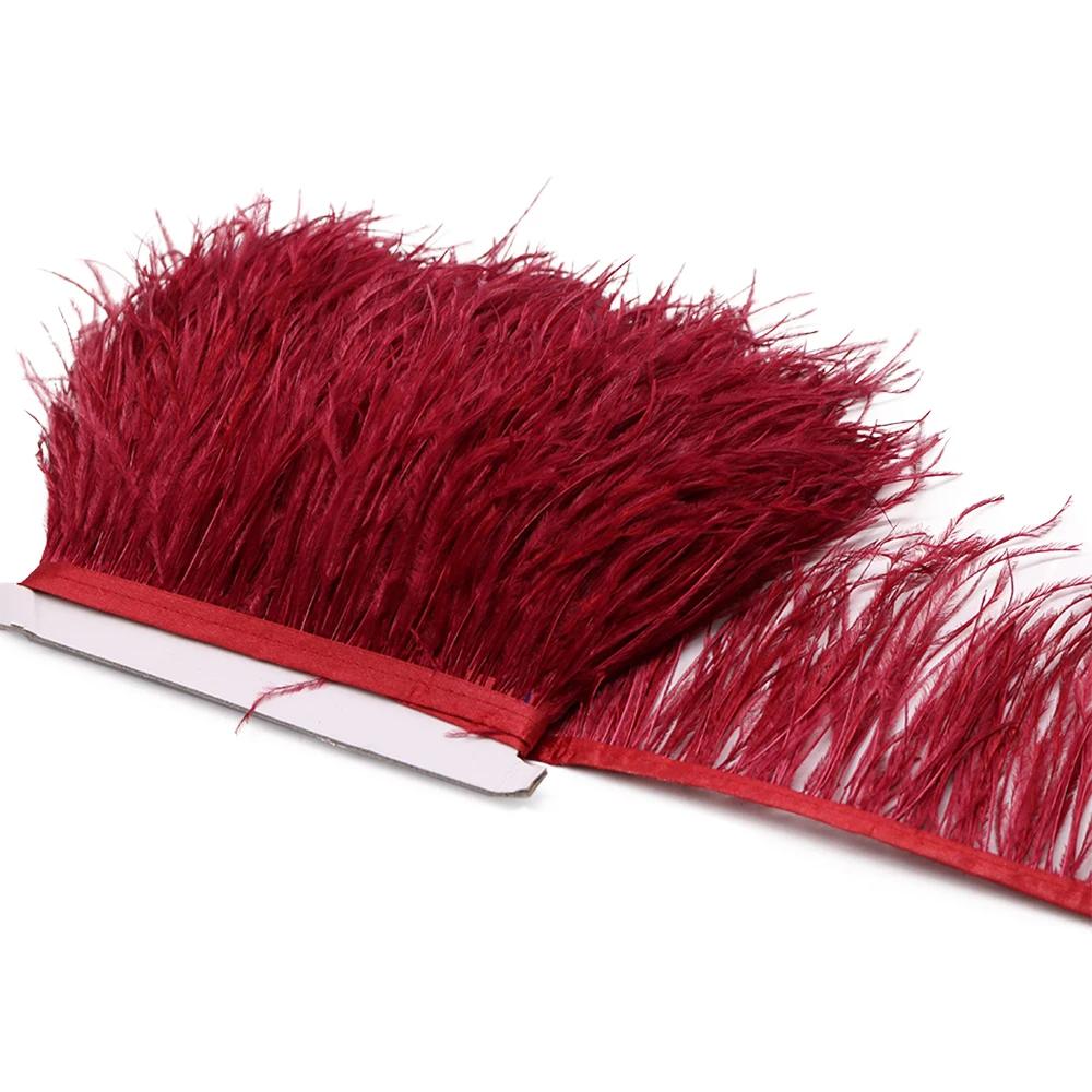 1Meter Natural Fluffy Ostrich Feathers Trim 8-10Cm Red Ostrich Plumes Craft Ribbon For Wedding Dress Sewing Clothing Decoration