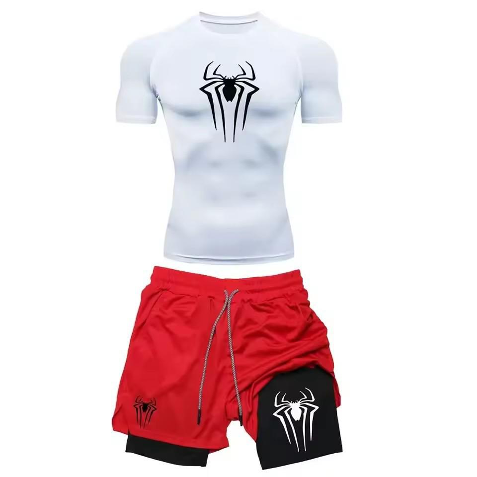 2025 Men's Spider Print Quick-Dry Fitness Set: Breathable Running Shorts & Sportswear