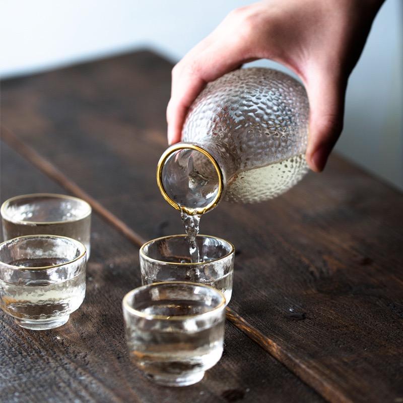 300ml Pot 60ml 4 Glasses Cup Gilt Japanese-Style Sake Bar Set  Heat-Resistant Hammer Vodka Spirits Wine Set Sake Bottle Shochu
