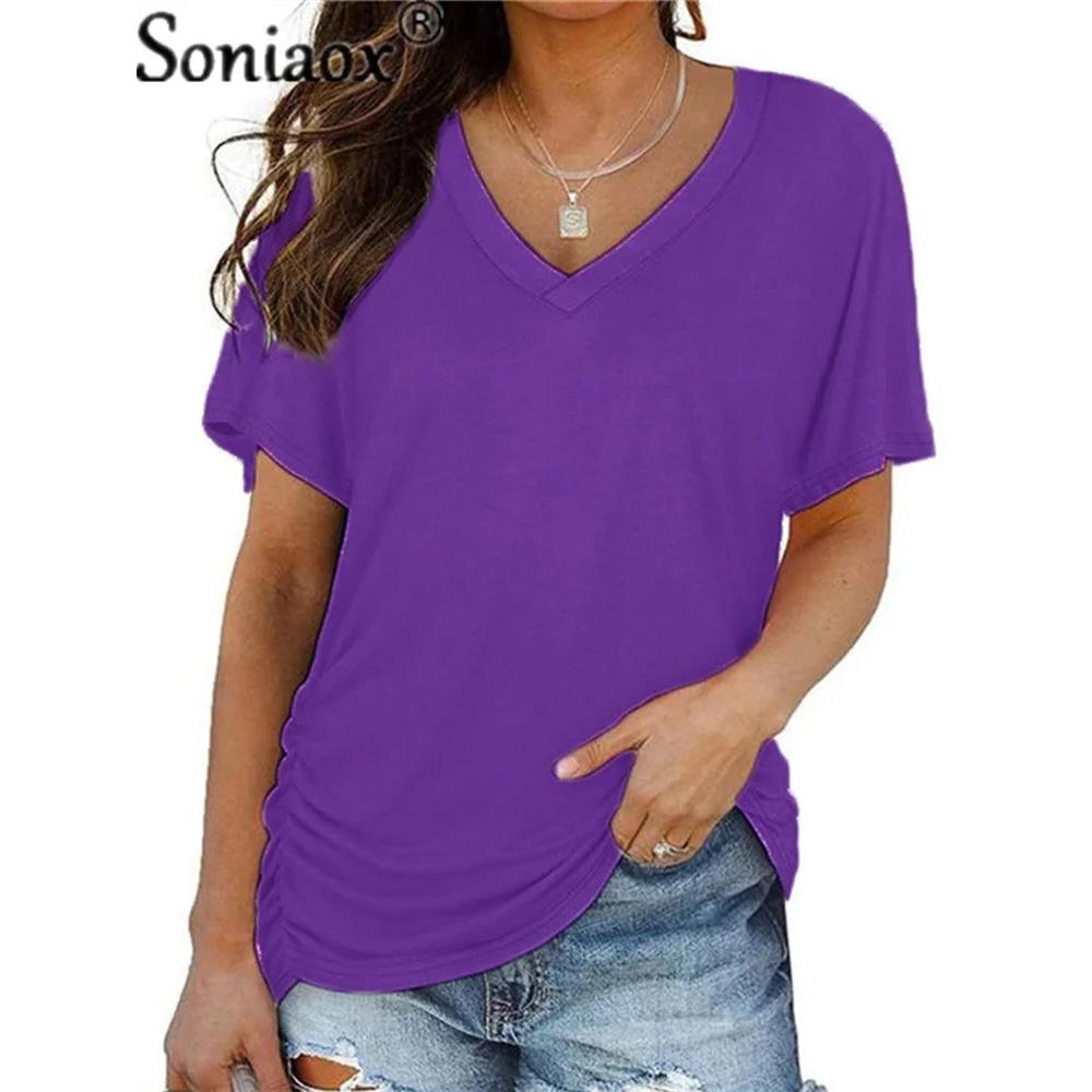 T-shirt da Donna a Manica Corta con Scollo a V Sexy, T-shirt Base Casual Larga da Donna, Top Streetwear