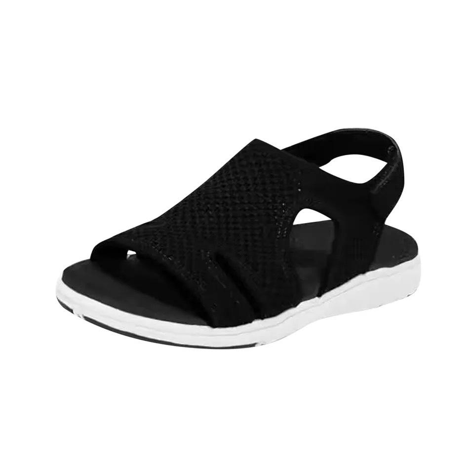 Foreign Trade Europe and the United States Summer New Women's Shoes Flying Woven Flat Bottom Breathable Solid Color Beach Shoes Lightweight Large S