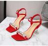Rhinestone Shoes Stiletto Square Toe Strap Stiletto Slippers