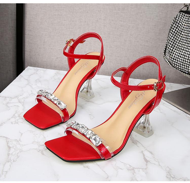 Rhinestone Shoes Stiletto Square Toe Strap Stiletto Slippers