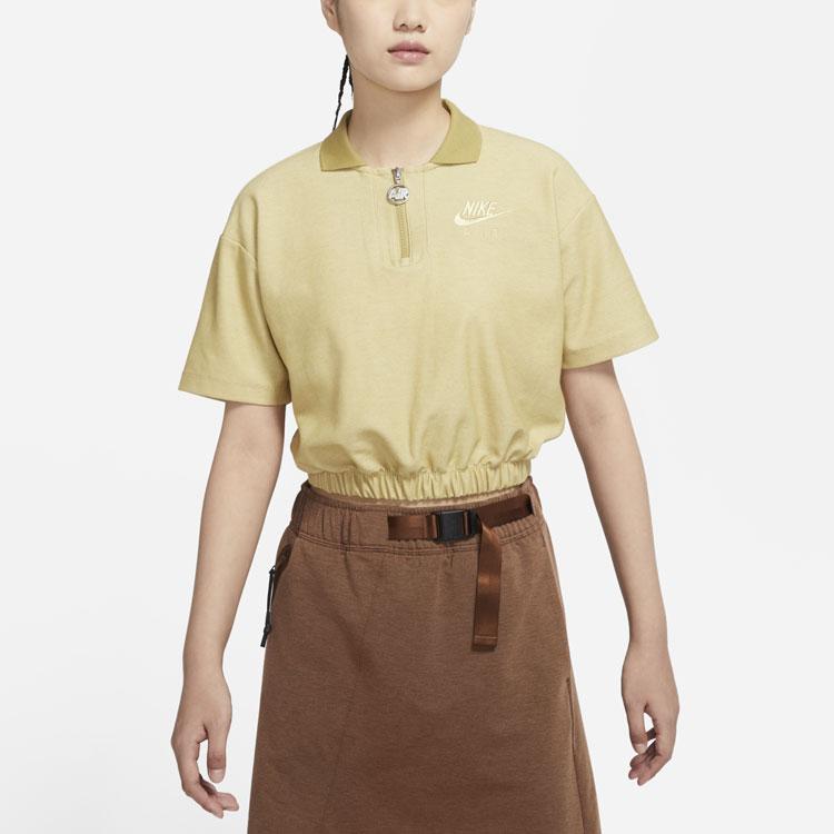 Nike Solid Color Letter Logo Casual Short Half Zip Polo Short Sleeve T-Shirt Women Tops Brown DM6465-769