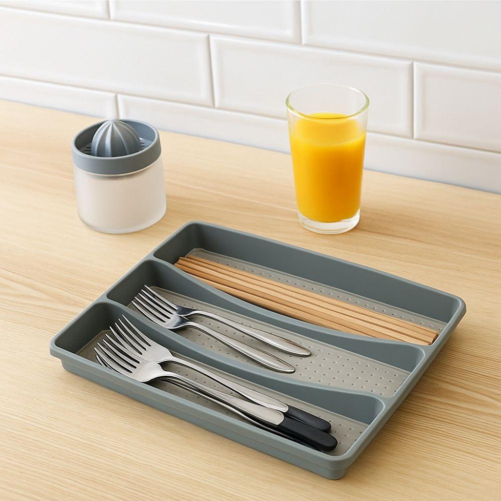 3 Compartments Utensil Organizer Tray Non-Slip Flatware Organizer  Kitchen Drawers