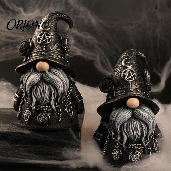 Exquisite Retro Gnome Sculpture Halloween Gothic Resin Figurine, Dark Faceless Wizard Doll for Hat with Stars Desk Shelf, Spooky Home Decor Ornament,
