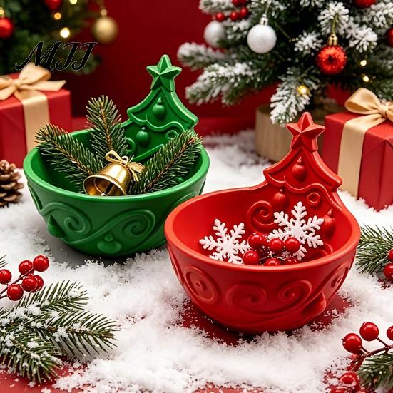 Tabletop Candy Dish Christmas Tree Bowl, 3D Printed Holiday Treat Storage Container, Small Trinket Organizer Decorative Snack Serving Bowl for