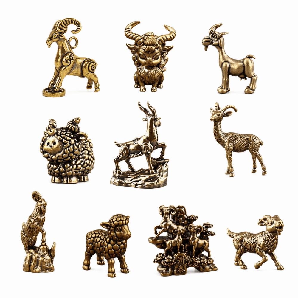 1PC Solid Brass Body Zodiac Sheep Statue Sheep Animal Theme Fine Carve Detail Brass Animal Craft Auspicious Implication